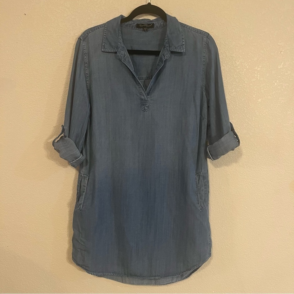 Velvet Heart chambray tunic with roll up sleeves and pockets size S